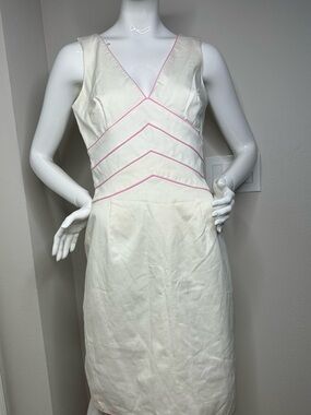 Kay Unger White Pink Trim Sheath Dress Women’s Size 8 M Classic Elegant